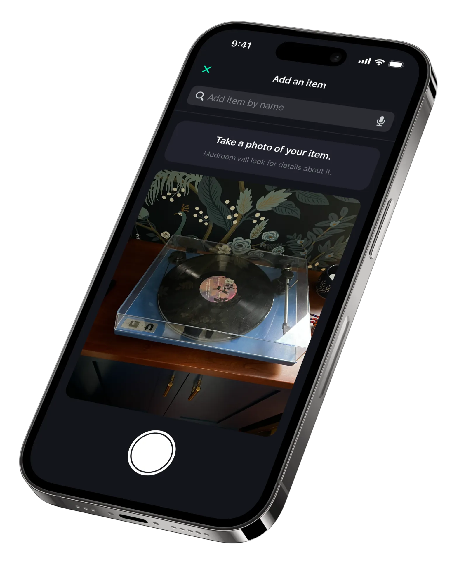 Mudroom app scanning a home item with a phone camera