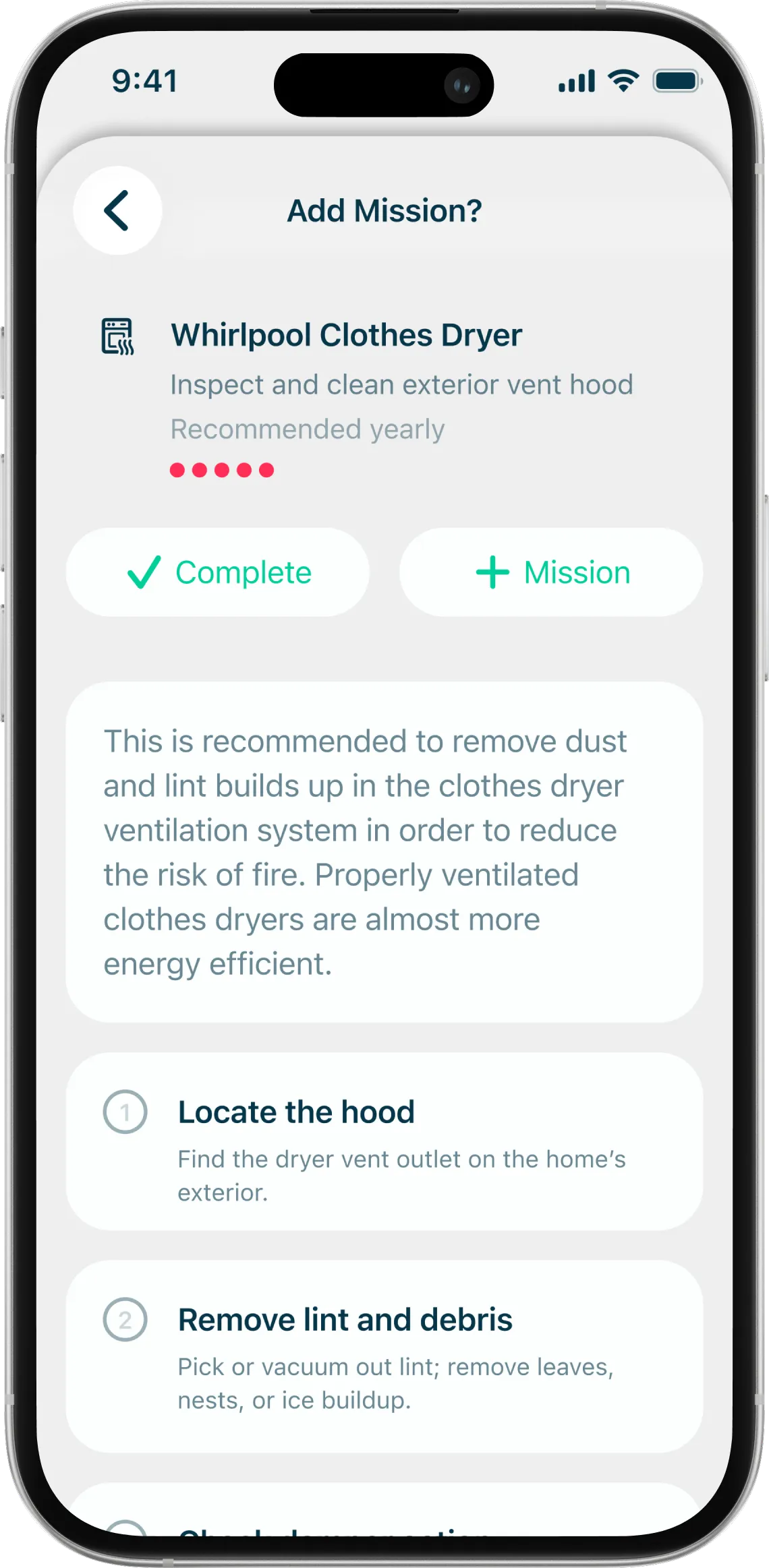 Mudroom app showing care tips and maintenance schedules